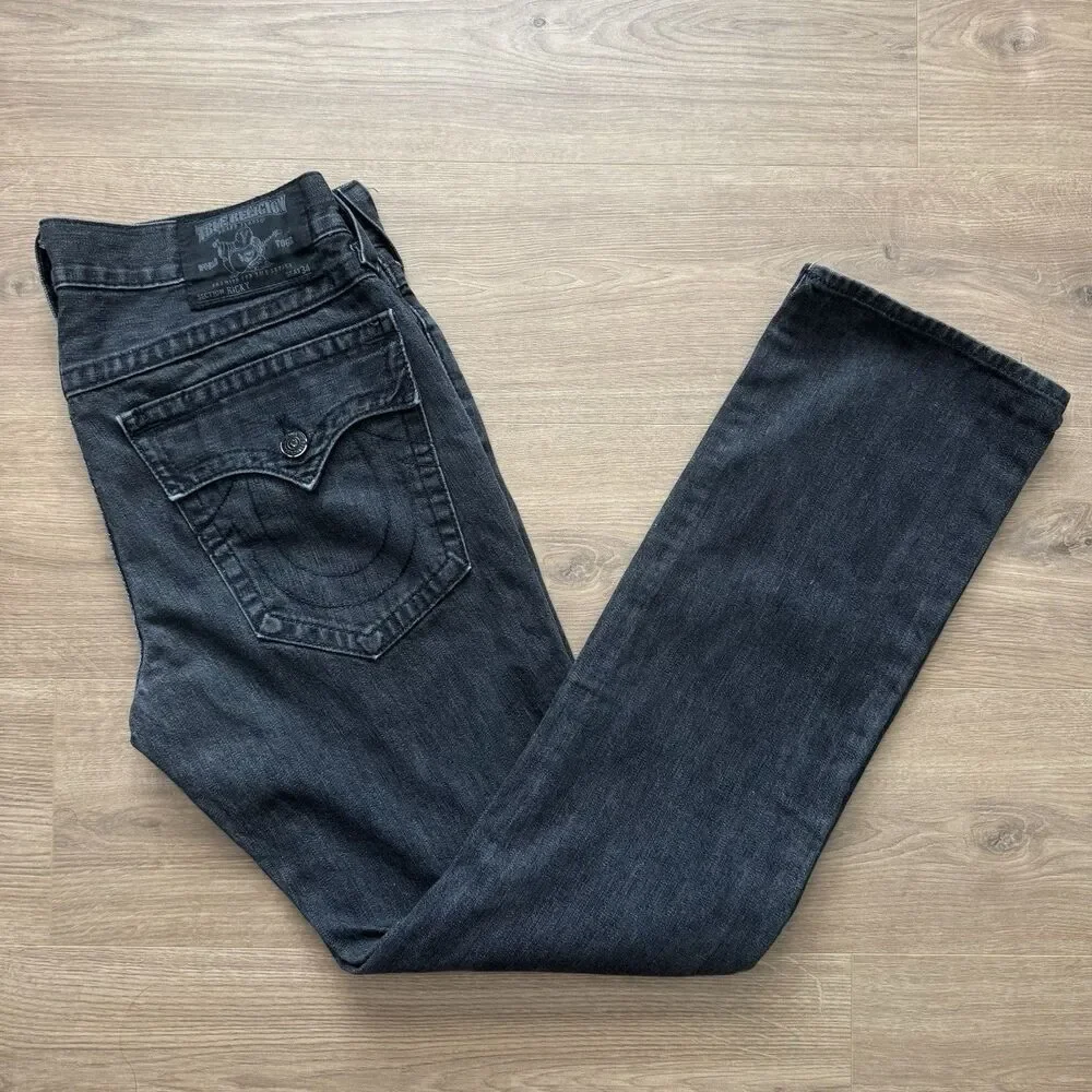 VTG True Religion Ricky Jeans Mens 38x34 Dark Gray Straight Leg Made in USA